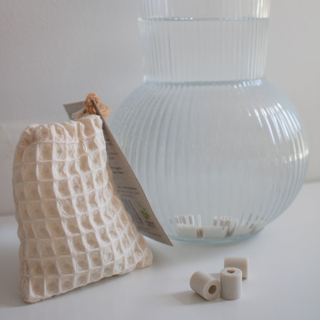 Pochon en coton nid d'abeille de 15 perles céramiques